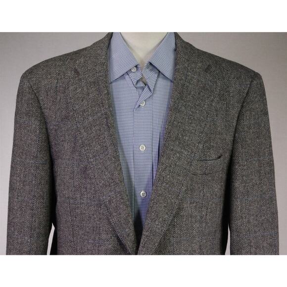 Paul Stuart Vintage 80's Gray Blue Herringbone Tweed 2-Btn Sportcoat Blazer 42R - Picture 3 of 8